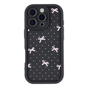Custodia antiurto in TPU per iPhone 16 Pro con bordi rialzati - Nero / Fiocco a pois