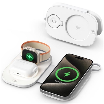 Caricabatterie wireless da viaggio pieghevole T5 3-in-1 15W - Bianco