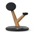 TH02 Ramo d'albero Design 3-in-1 15W Caricabatterie wireless magnetico, per iWatch / AirPods / Cellulare PC+ABS Supporto di ricarica da tavolo - Nero / Colore legno