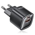 TOOCKI TC2220A2 Mini caricatore da muro GaN da 20W - USB-C/USB-A - Nero