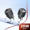 TOOCKI TC2220A2 Mini caricatore da muro GaN da 20W - USB-C/USB-A - Nero