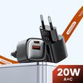 TOOCKI TC2220A2 Mini caricatore da muro GaN da 20W - USB-C/USB-A - Nero