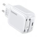 TOOCKI TC55302 Caricabatterie GaN da 30W con cavo USB-C retrattile - Bianco