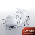 TOOCKI TC55302 Caricabatterie GaN da 30W con cavo USB-C retrattile - Bianco