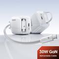 TOOCKI TC55302 Caricabatterie GaN da 30W con cavo USB-C retrattile - Bianco