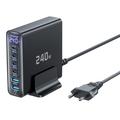 TOOCKI TCT240-33 Caricabatterie da tavolo GaN a 6 porte con display - 240W - Nero