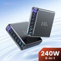 TOOCKI TCT240-33 Caricabatterie da tavolo GaN a 6 porte con display - 240W - Nero