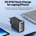 TOOCKI TCT67-22 Caricabatterie da muro GaN da 67W con display digitale - USB-C/USB-A - Nero