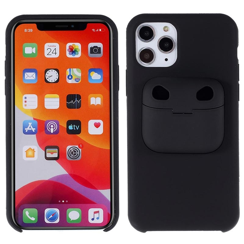iPhone 11 Pro TPU Case w/ AirPods Pro Holder - Black
