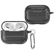 Custodia in TPU spazzolato AirPods Pro 3 con moschettone - Fibra di carbonio - Nera