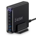 Caricatore da tavolo Tech-Protect DC240W-GaN a 6 porte - 4 porte USB-C, 2 porte USB-A - Nero