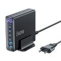 Caricatore da tavolo Tech-Protect DC240W-GaN a 6 porte - 4 porte USB-C, 2 porte USB-A - Nero