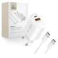 Tech-Protect NCA30 Caricatore PD a doppia porta 30W/QC3.0 con cavo USB-C - Bianco