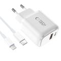 Tech-Protect NCA45W-GAN Caricatore rapido a 2 porte da 45W con cavo Lightning - Bianco