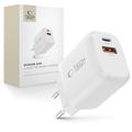 Caricabatterie da muro Tech-Protect NCA65W-GAN da 65W con USB-C PD e USB-A QC3.0 - Bianco