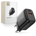 Caricabatterie da muro Tech-Protect NCA65W-GAN da 65W con USB-C PD e USB-A QC3.0 - Nero