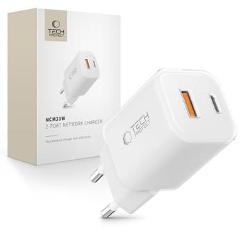 Tech-Protect NCM33W Caricatore da parete a doppia porta da 30W - Bianco