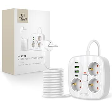 Ciabatta multipresa Tech-Protect PCS3X4 - 3 uscite CA, 2 porte USB-A e 2 porte USB-C, cavo da 2m - Bianco