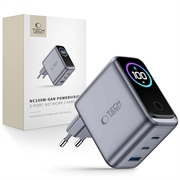 Caricabatterie Tech-Protect PowerVision NC100W-GaN da 100W a 3 porte - Display PowerView AI 2.0 - Grigio scuro