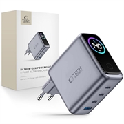Caricabatterie Tech-Protect PowerVision NC140W-GaN da 140W a 4 porte - Display PowerView AI 2.0 - Grigio scuro
