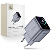 Caricabatterie Tech-Protect PowerVision NC45W-GaN da 45W con USB-C - Display PowerView AI 2.0 - Grigio scuro
