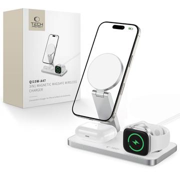 Tech-Protect QI15W-A47 Caricatore wireless MagSafe pieghevole 3 in 1 - Bianco