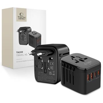 Adattatore da viaggio universale Tech-Protect TA200 - UE, UK, USA, AU - Nero