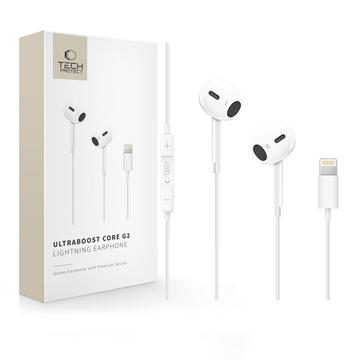 Auricolari Tech-Protect Ultraboost Core G2 con filo e fulmine - Bianco