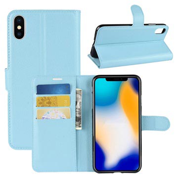 Custodia a Portafoglio Testurizzata per iPhone XS Max - Azzurro