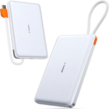 Banca di alimentazione Torras Mini Slim PD con cavo USB-C integrato - 10000mAh - Bianco