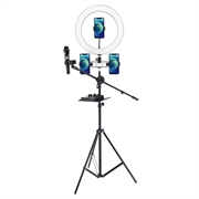UN-700 10'' LED Ring Light con supporto per treppiede Vassoio per schede audio e 3 supporti per telefono per Selfie YouTube Video Fotografia Trucco