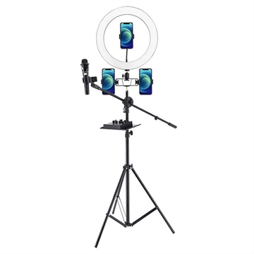 UN-700 10\'\' LED Ring Light con supporto per treppiede Vassoio per schede audio e 3 supporti per telefono per Selfie YouTube Video Fotografia Trucco
