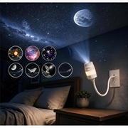 Lampada da notte con proiettore USB Galaxy - 7 dischi a forma di stella, design flessibile a collo d'oca a 360° - Bianca