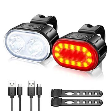 Set di luci per bicicletta ricaricabili USB IPX4 Faro anteriore luminoso e luce posteriore a LED per bicicletta Accessori per l\'equitazione notturna in bicicletta