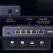 Switch Ethernet Ugreen 35048EU - 5 porte da 2.5GbE, 1 porta SFP+ da 10Gb - Grigio