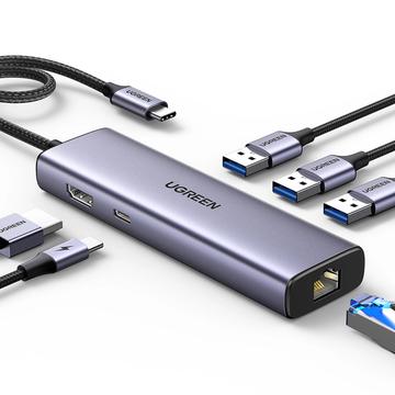 Ugreen CM512 Hub USB-C 7-in-1 - 3x USB-A, 1x USB-C, 1x HDMI, 1x RJ45 - Grigio