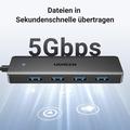 Hub USB 3.0 ad alta velocità a 4 porte Ugreen - 15cm, 5Gbps - Nero