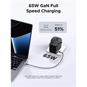 Adattatore da viaggio Ugreen S550 - 65W, 3.25A, USB-A, 2 porte USB-C - Nero