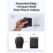 Adattatore da viaggio Ugreen S550 - 65W, 3.25A, USB-A, 2 porte USB-C - Nero