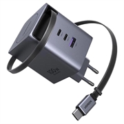 Caricabatterie da muro rapido Ugreen X616 4-in-1 da 100W - Cavo USB-C, porta USB-A e 2 porte USB-C - Grigio