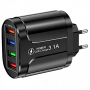 Adattatore di alimentazione USB universale a ricarica rapida a 4 porte - 48 W - nero