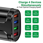 Adattatore di alimentazione USB universale a ricarica rapida a 4 porte - 48 W - nero