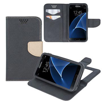 Smart & Fancy Universal Smartphone Wallet Case - 5.5" - Black / Beige