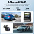 Doppia dash cam V61 4K/1080p - WiFi a 5.8GHz, visione notturna HDR, supercondensatore - Nero