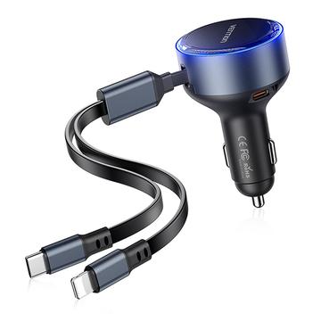 Vention FFOB0 PD 30W Caricabatterie da auto veloce con cavi USB-C e Lightning - Nero