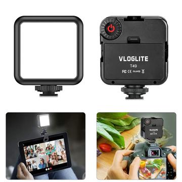 VLOGLITE T49 LED Video Light 5600K Pannello di illuminazione fotografica portatile Mini lampada di riempimento per lo streaming in diretta