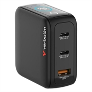 Caricatore da muro mini GaN a 3 porte Verbatim con display - 100W, UE/Regno Unito/Stati Uniti - Nero