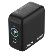 Caricatore da muro mini GaN a 4 porte Verbatim con display - 140W, UE/Regno Unito/Stati Uniti - Nero