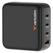 Caricatore da muro mini GaN a 4 porte Verbatim con display - 140W, UE/Regno Unito/Stati Uniti - Nero