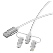 Cavo Verbatim Essentials 3 in 1 - da USB-A a Micro-B, USB-C, Lightning - 18W, 1m - Bianco